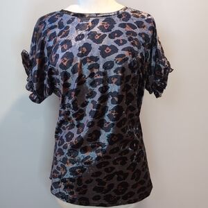 Suzanne Betro Silver Grey Leopard Print Velour Short Tunic Top